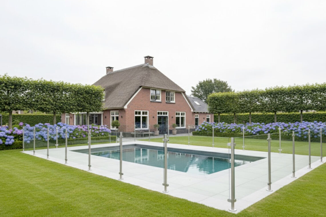 Hekwerk met glas om zwembad