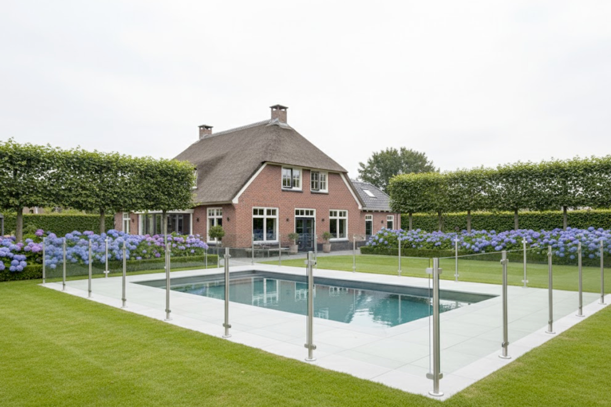 Hekwerk met glas om zwembad: luxe, veilig en onderhoudsarm