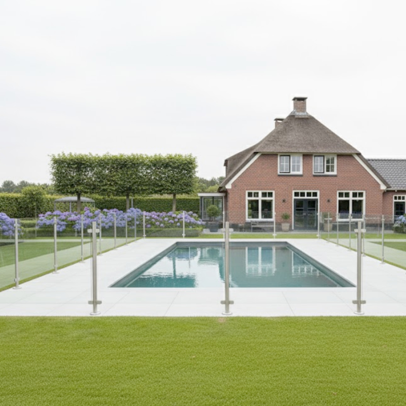 Hekwerk met glas om zwembad
