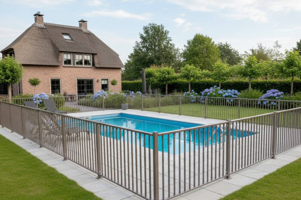 Hekwerk om zwembad laten plaatsen